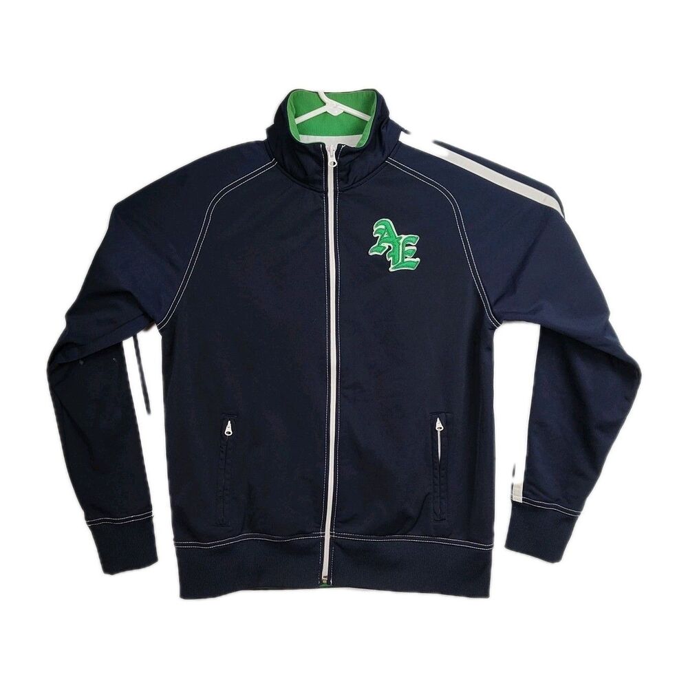 American Eagle Full-Zip Jacket Men's M Navy Blue Varsity-Style Logo Long Sleeves